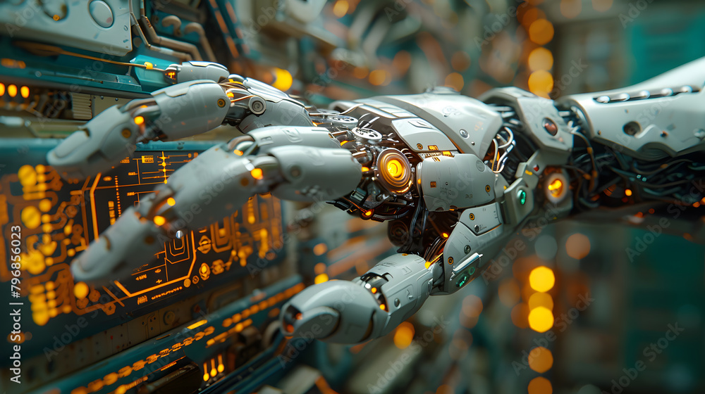 Poster assembling advanced robotic technology - business gear integration