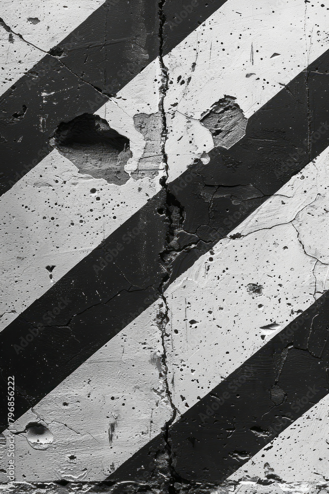 Poster diagonal black and white stripes intersecting at a sharp angle, creating a dynamic tension,
