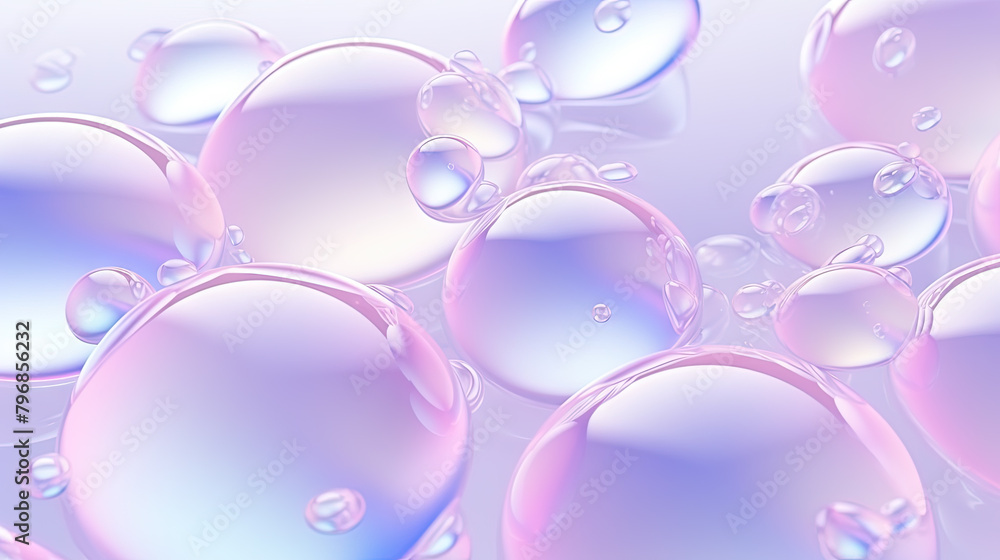 Poster abstract background with soft bubbles in pink and blue light. holographic bubbles backdrop.