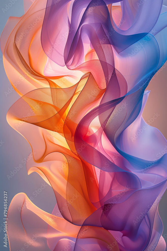 Poster design an abstract scene featuring overlapping layers of translucent shapes that create a sense of d