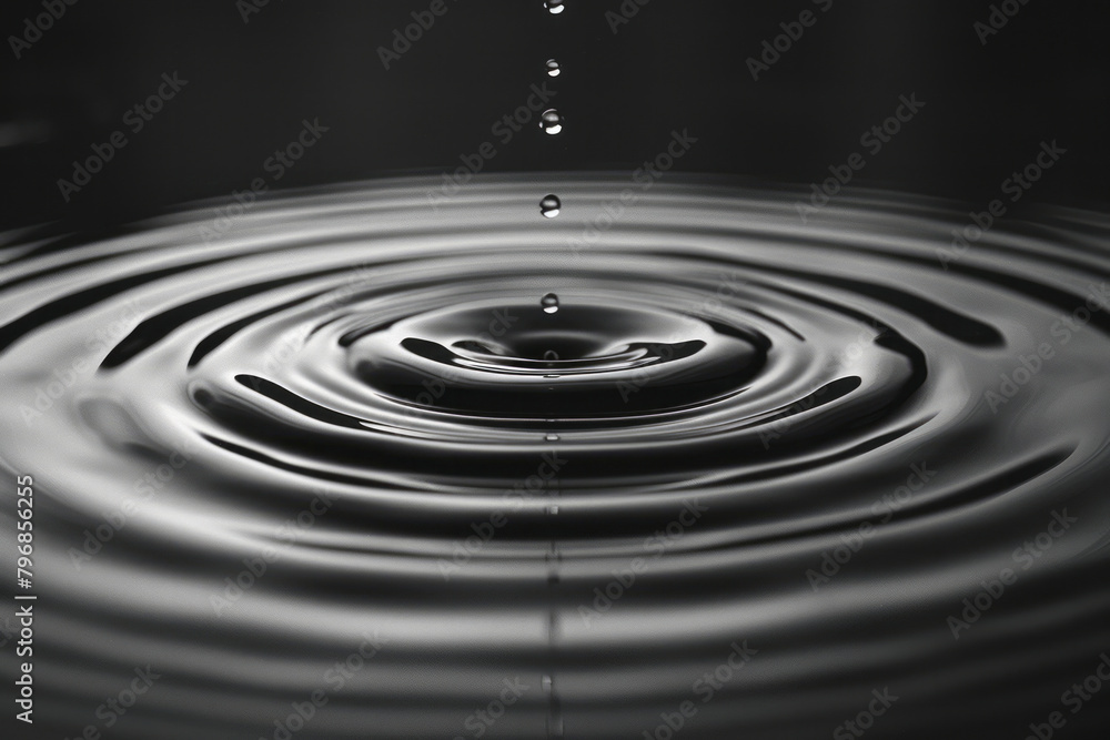 Poster Design an abstract piece featuring concentric circles that appear to ripple outward like waves on water, using contrasting tones,