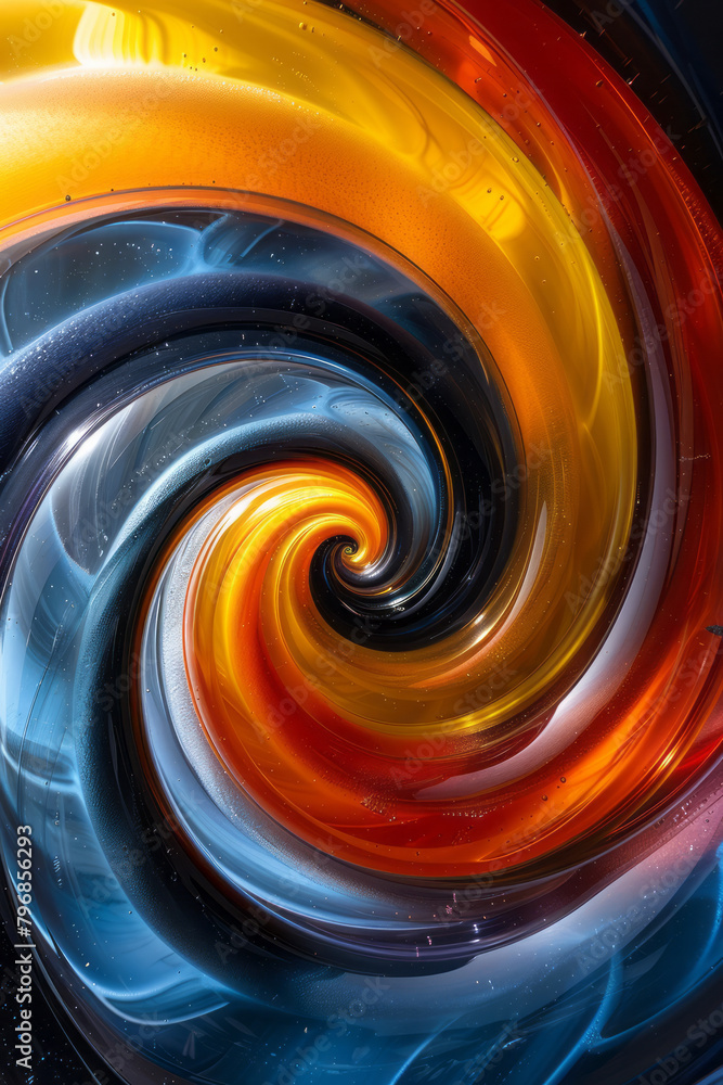 Fototapete Design an abstract composition with swirling patterns that spiral inward toward a central point, creating a sense of convergence and focus, utilizing bold, contrasting colors,