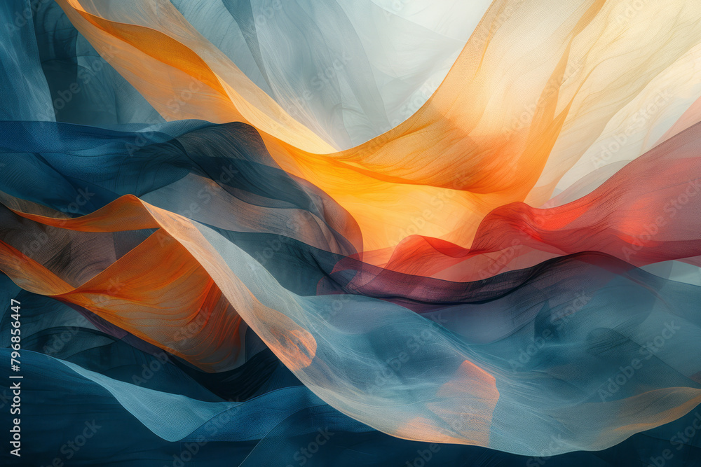 Aufkleber create a dynamic abstract scene with overlapping layers of transparent shapes that create a sense of