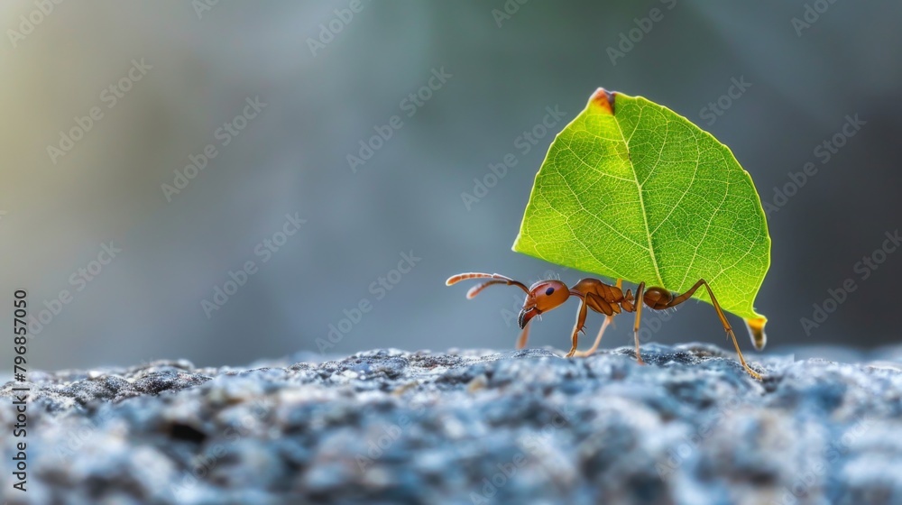 Poster a macro photograph of ants gathering around a drop of sweet necta
