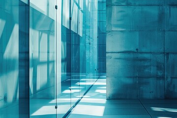 Modern architecture with glass and concrete walls  blue filter effect.