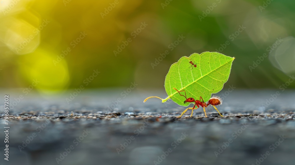 Poster a macro photograph of ants gathering around a drop of sweet necta