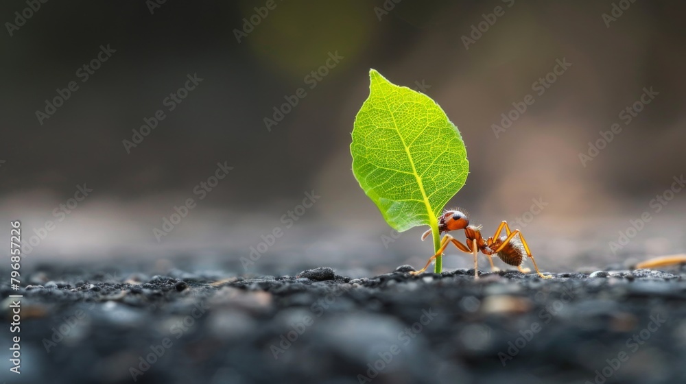Poster a macro photograph of ants gathering around a drop of sweet necta