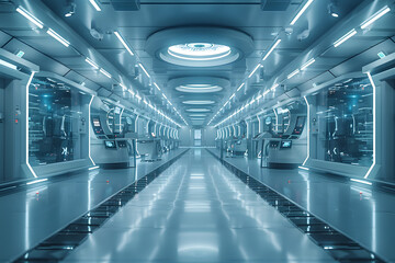 Obraz premium Empty Modern Hospital Lab - Technologically Advanced Genetic Research Background with Branding Opportunities