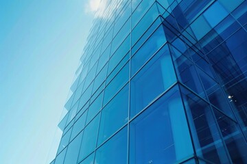 modern blue glass wall of office building