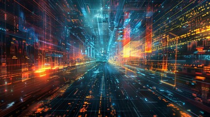 Fototapeta premium Abstract Grid scape: A 3D vector illustration of a digital world