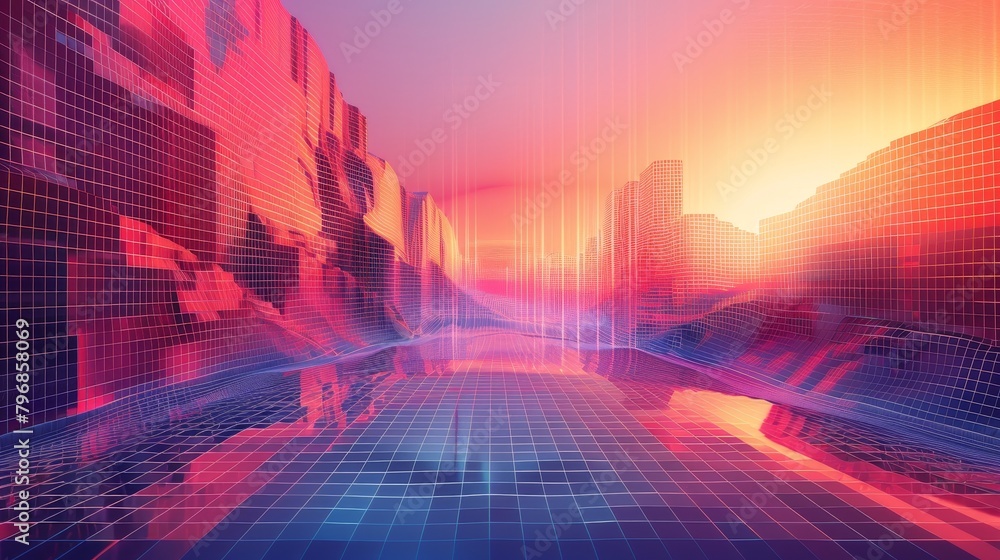 Poster abstract grid scape: a 3d vector illustration of an abstract grid landscape