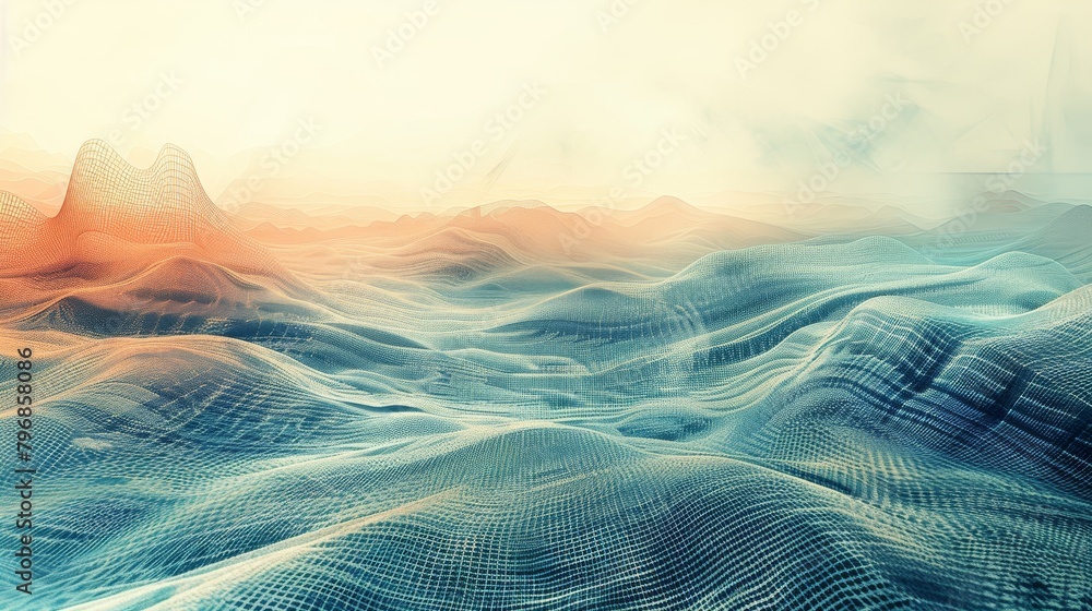 Poster abstract grid scape: a photo of a digital landscape with an abstract grid pattern