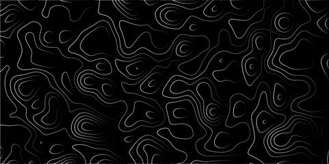  Contour map wavy background. Abstract Geographic Gradient line mountain on Black background. Geography scheme and terrain. Topography grid map. Stylized topographic contour map backdrop.