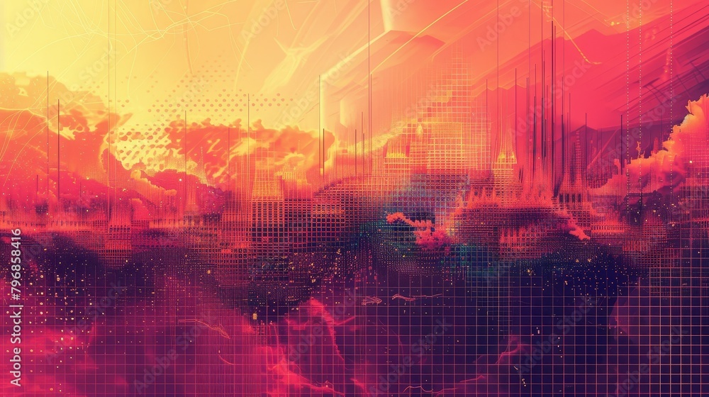 Poster abstract grid scape: a vector illustration of an abstract grid world