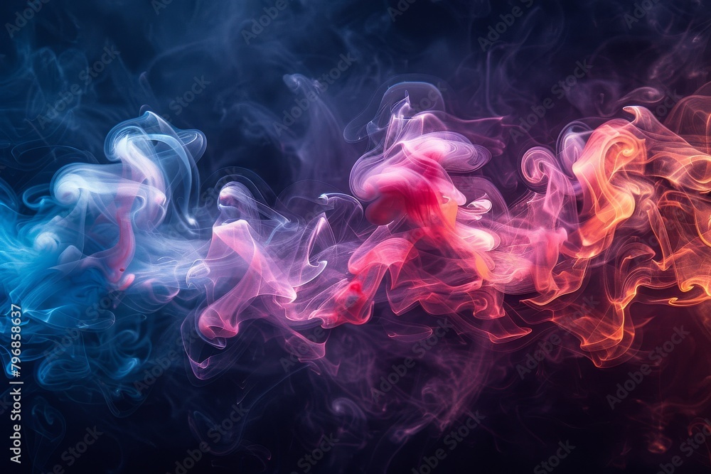 Poster this image captures dynamic swirls of smoke in mesmerizing blue and red colors, creating an abstract