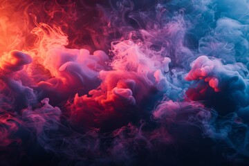 An eye-catching visualization of swirling colored smoke that blends pink, blue, and orange tones against a dark backdrop