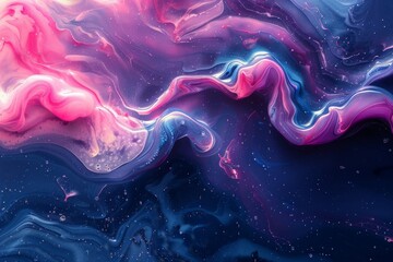 This image depicts an array of vibrant pink and blue waves, creating a mesmerizing abstract pattern...