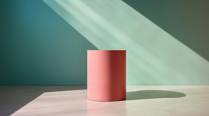 Pedestal in colorful room with shadows on the wall. Rich colored podium scene for product display. - 796860602