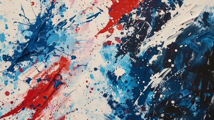 Close up detail of a red, white, and blue painting with intricate patterns