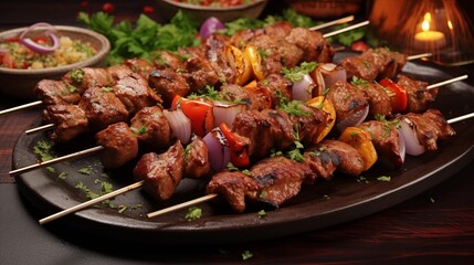 Grilled meat skewers, shish kebab.