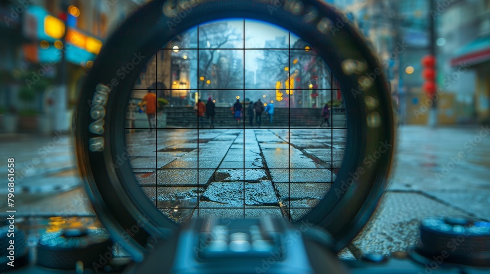Poster grid lines: a photo of a camera viewfinder with superimposed grid lines