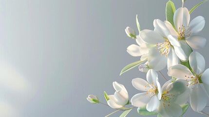 White magnolia flowers on a gray background. The image is soft and dreamy, with a painterly quality.