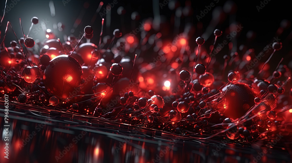 Aufkleber Abstract technology burst with glowing wires and particles in motion. Technology and science dynamic background.
