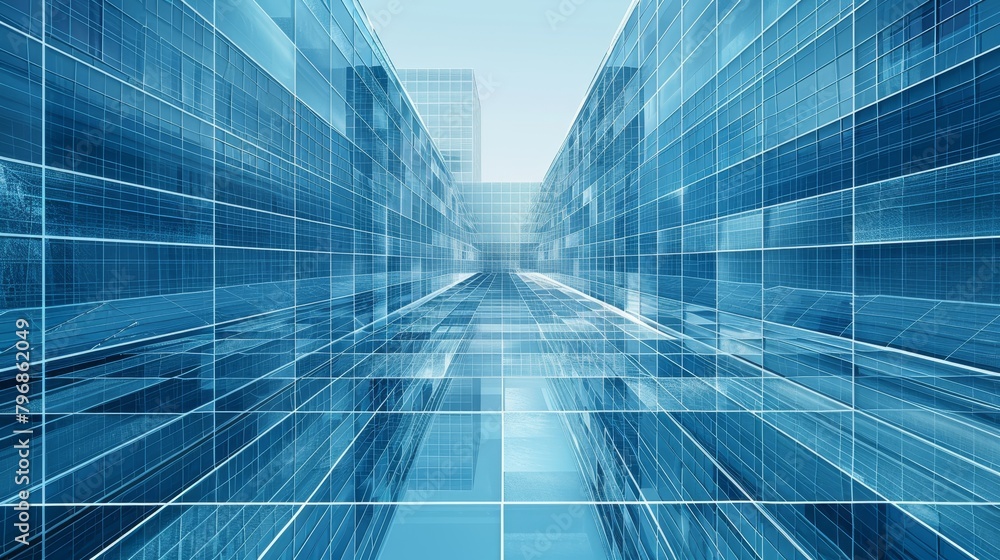 Poster grid structure: a 3d vector illustration of a detailed building facade with a grid pattern