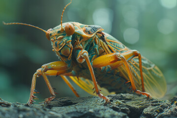 A cicada shedding its exoskeleton, emerging glossy and new,