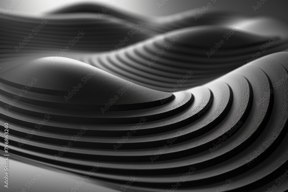 Poster a pattern of sharp geometric waves in monochrome, suggesting precision and analytical technology,