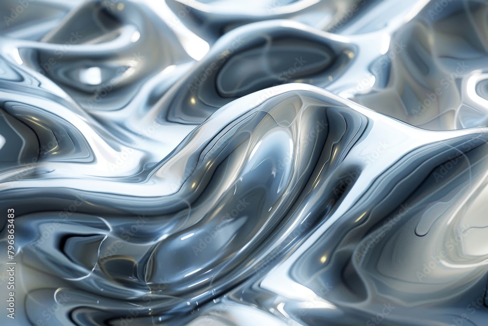Poster fluid metallic patterns that give a sense of dynamic movement and modernity, resembling liquid silve