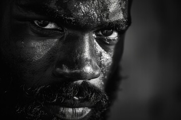 Artistic black and white portrait of a bearded black man