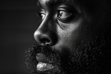 Artistic black and white portrait of a bearded black man