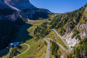 Mountain road, serpentine. Amazing landscape of the Dolomites. Road up the mountain in the Italian Alps