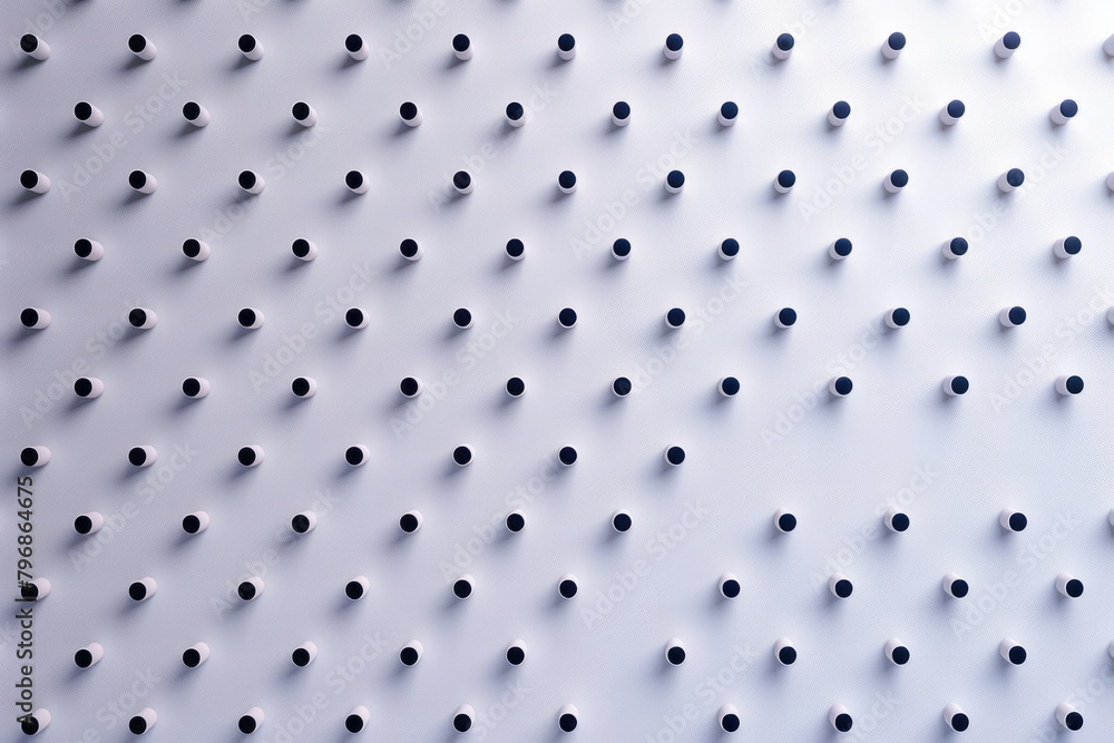 Poster a minimalist pattern of black dots arranged in a precise square grid on a white background,