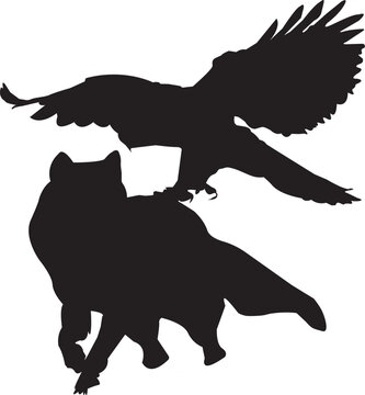 silhouette of a wolf and owal