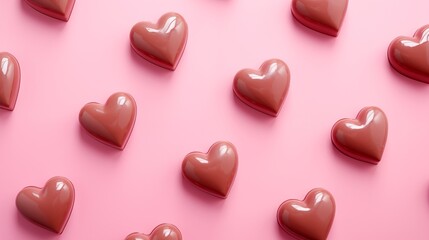 Heart Shaped Chocolates on a Pink Surface. Modern Valentine’s Day Background.