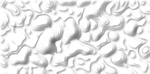3D Papercut Stylized White topographic contour scheme and terrain. Topography grid map. Contour map background. Geographic line mountain relief. Abstract lines or wavy backdrop background.