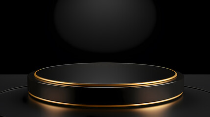 Black podium with gold ring for product display