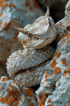 A horned viper camouflaged among the stones, waiting patiently for its next meal,