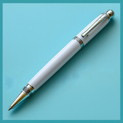 Naklejka premium Realistic Lone Pen on Cluttered-Free Desk Top View for Minimal Design