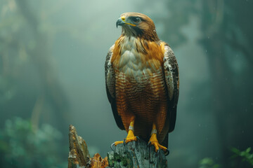 A Galapagos Hawk perched majestically, surveying its territory from above,