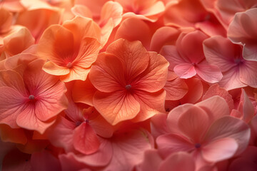A floral gradient from rose to peach with a petal texture, delicate and romantic,