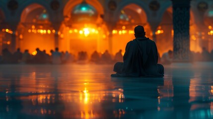 A muslim man praying in mosque