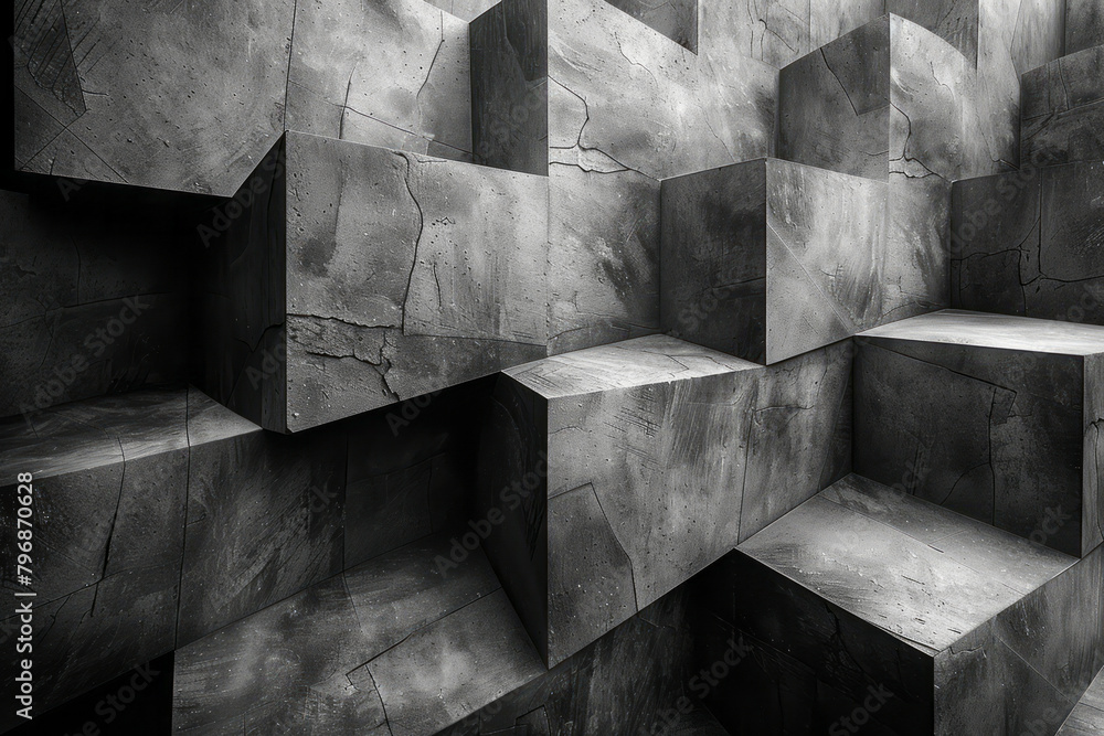 Poster a composition of overlapping gray squares, each layer adding depth and interest,