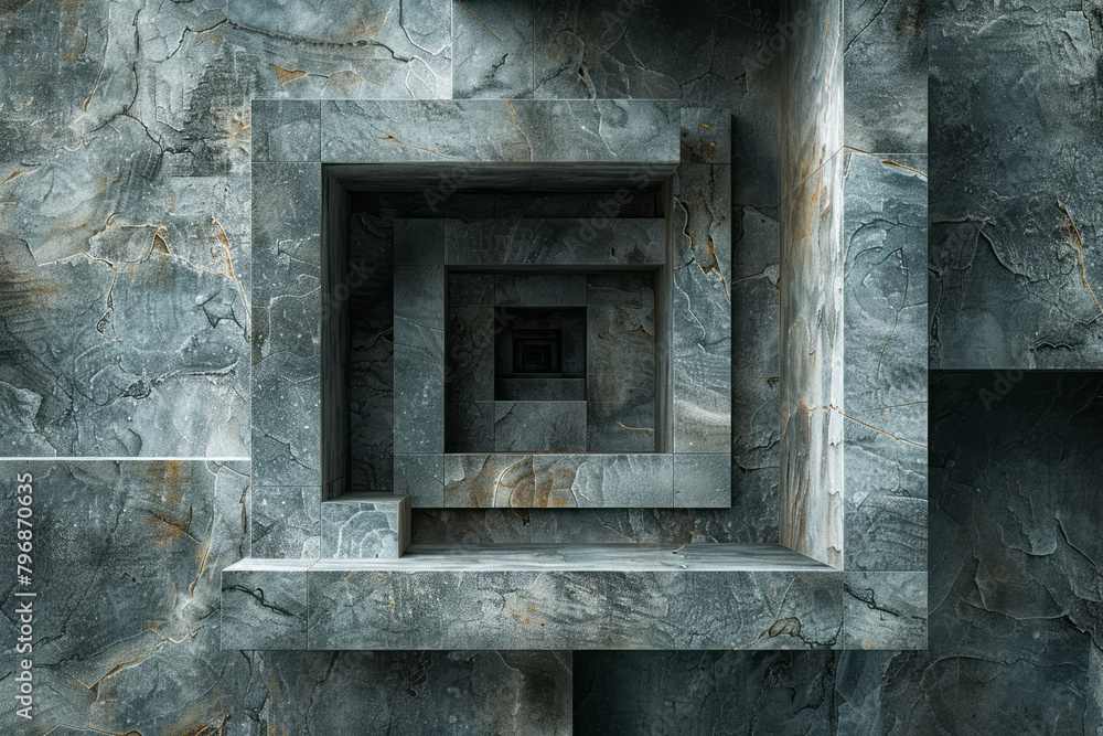 Poster a composition of overlapping gray squares, each layer adding depth and interest,