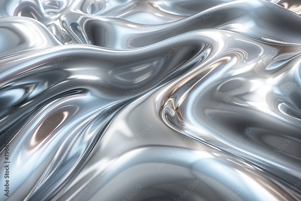 Poster a high-quality image showcasing a shiny metallic fluid texture with elegant curves and a sense of mo