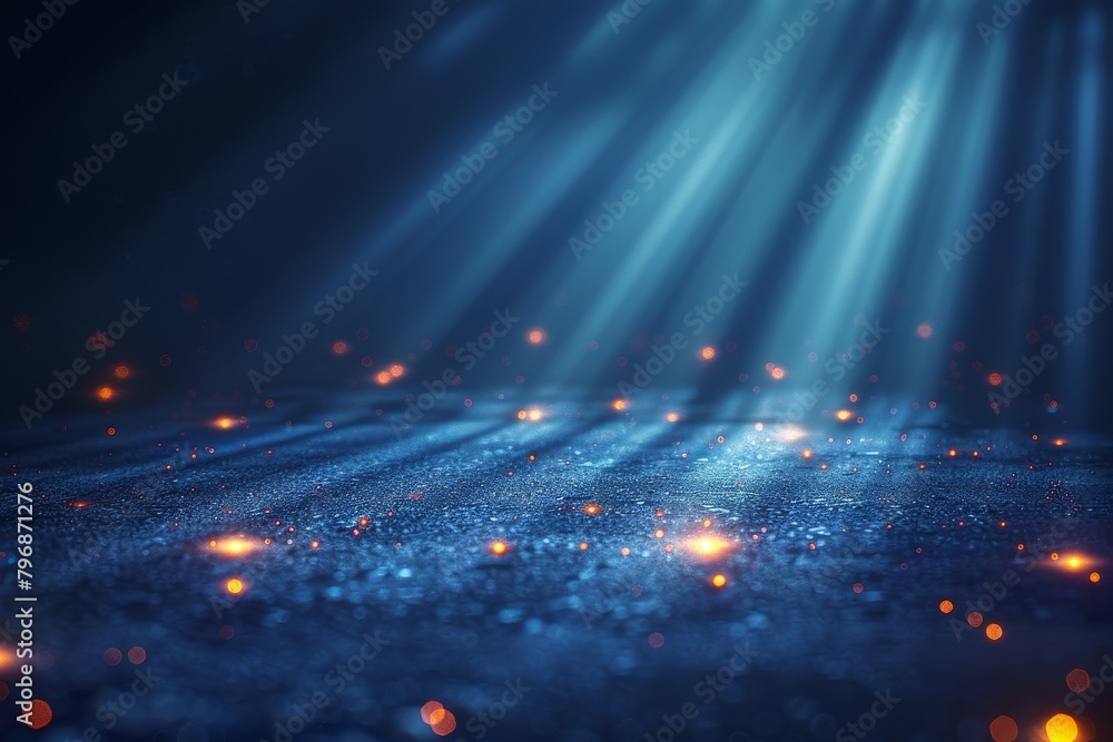 Poster this image captures an intricate dance of blue and red lights against a dark backdrop with a shimmer