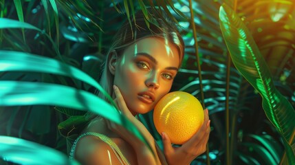 Close-up portrait of a young woman adorned with golden round glasses, reflecting the young woman's intense gaze. Lit warmly to highlight her freckled skin, creating a vivid and memorable impression.