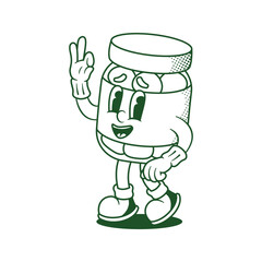Jar Retro Cartoon Character Outline Illustration